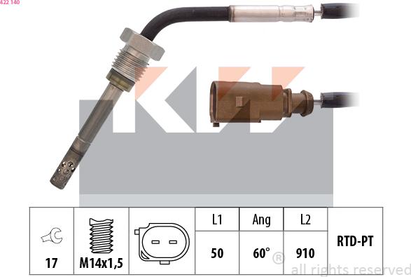 KW 422 140 - Датчик, температура вихлопних газів autozip.com.ua