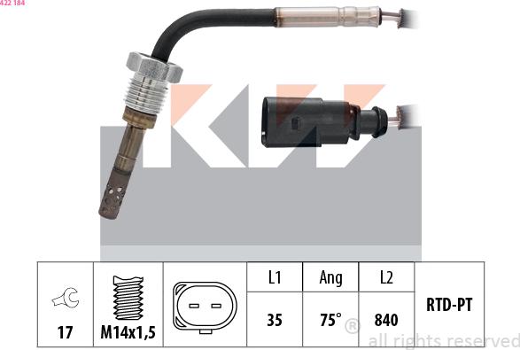 KW 422 184 - Датчик, температура вихлопних газів autozip.com.ua
