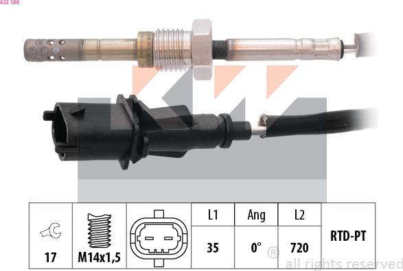 KW 422 188 - Датчик, температура вихлопних газів autozip.com.ua