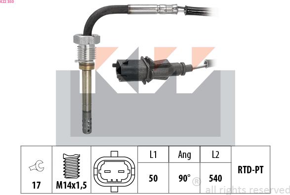 KW 422 350 - Датчик, температура вихлопних газів autozip.com.ua