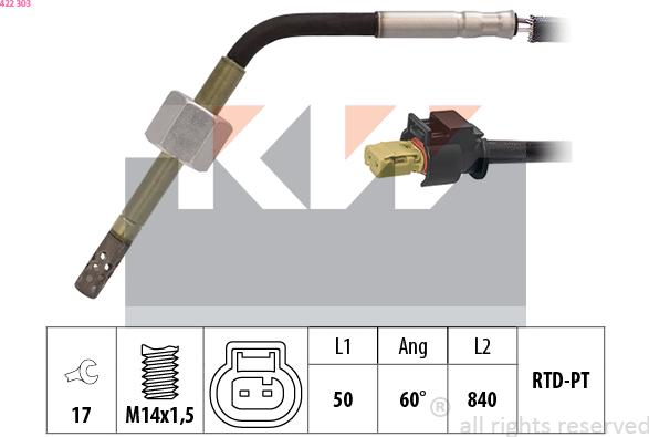 KW 422 303 - Датчик, температура вихлопних газів autozip.com.ua