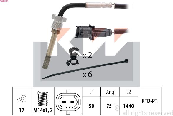 KW 422 324 - Датчик, температура вихлопних газів autozip.com.ua