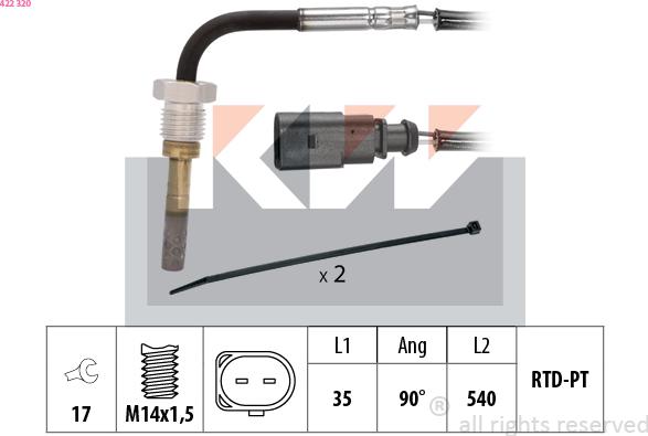 KW 422 320 - Датчик, температура вихлопних газів autozip.com.ua