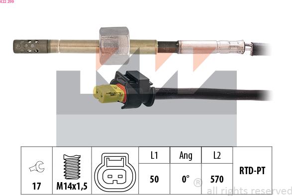 KW 422 299 - Датчик, температура вихлопних газів autozip.com.ua