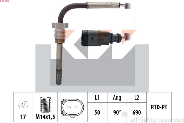 KW 422 290 - Датчик, температура вихлопних газів autozip.com.ua