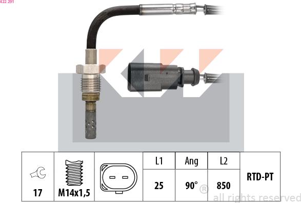 KW 422 291 - Датчик, температура вихлопних газів autozip.com.ua