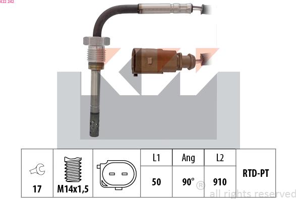 KW 422 242 - Датчик, температура вихлопних газів autozip.com.ua