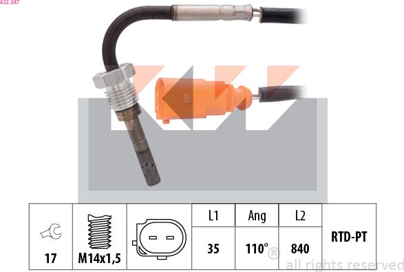 KW 422 247 - Датчик, температура вихлопних газів autozip.com.ua