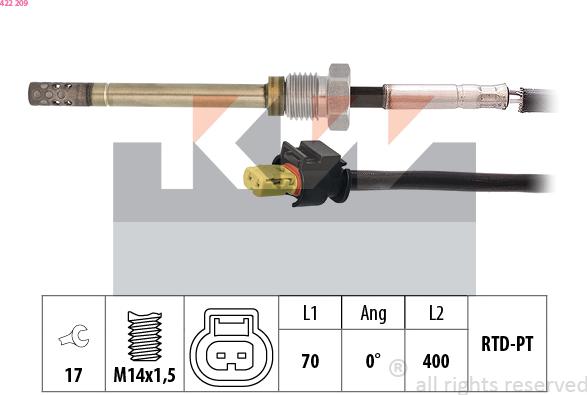 KW 422 209 - Датчик, температура вихлопних газів autozip.com.ua