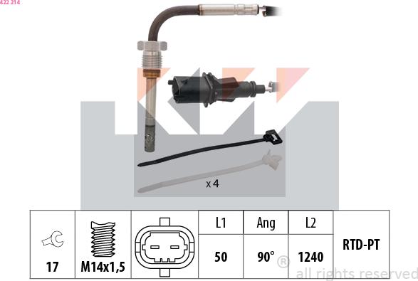 KW 422 214 - Датчик, температура вихлопних газів autozip.com.ua