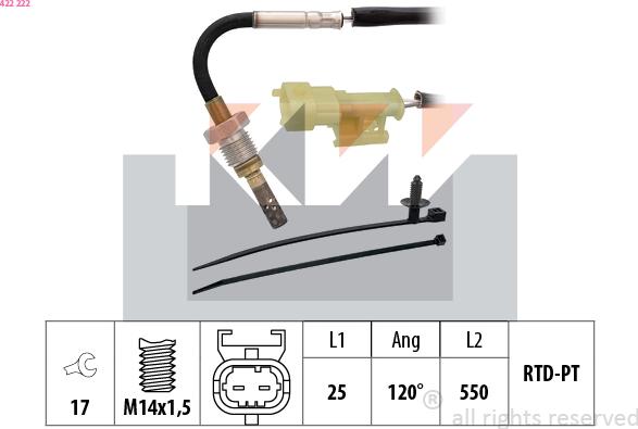 KW 422 222 - Датчик, температура вихлопних газів autozip.com.ua