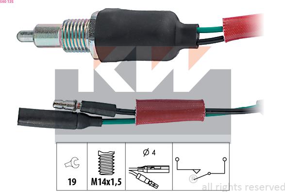 KW 560 135 - Датчик, контактний перемикач, фара заднього ходу autozip.com.ua