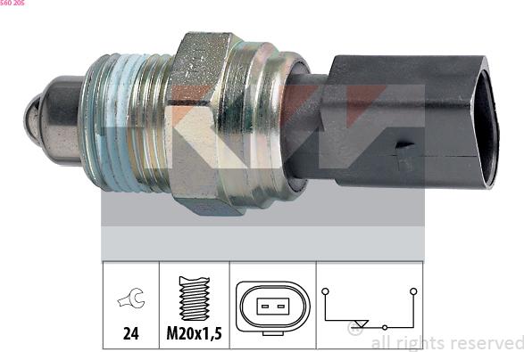 KW 560 205 - Датчик, контактний перемикач, фара заднього ходу autozip.com.ua