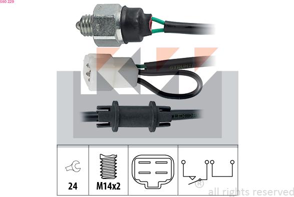 KW 560 229 - Датчик, контактний перемикач, фара заднього ходу autozip.com.ua