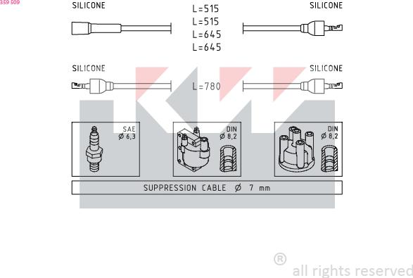 KW 359 509 - Комплект проводів запалювання autozip.com.ua
