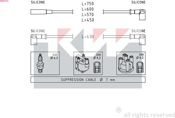 KW 359 612 - Комплект проводів запалювання autozip.com.ua