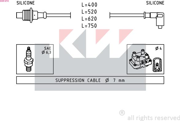 KW 359 674 - Комплект проводів запалювання autozip.com.ua