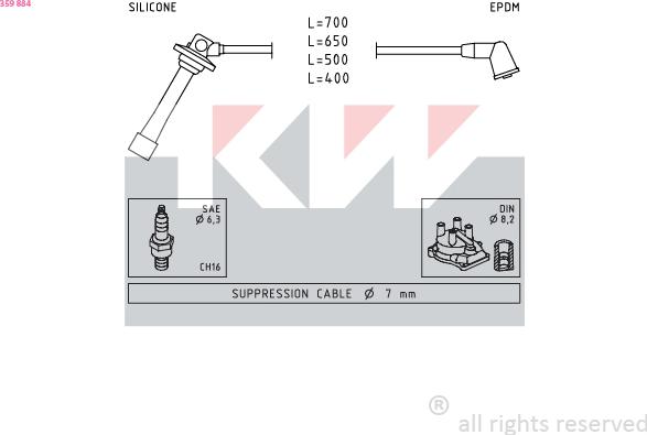 KW 359 884 - Комплект проводів запалювання autozip.com.ua