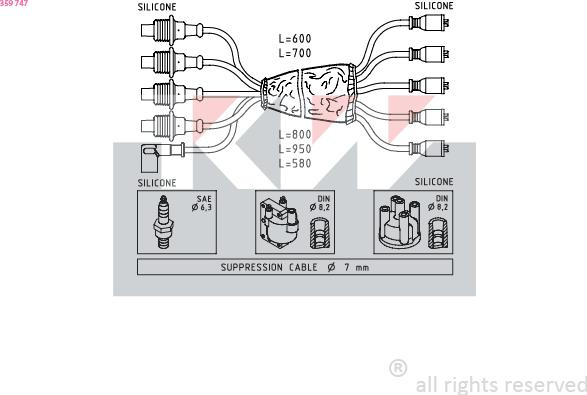 KW 359 747 - Комплект проводів запалювання autozip.com.ua