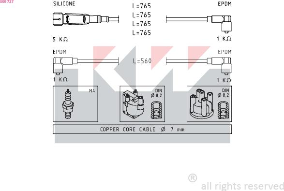 KW 359 727 - Комплект проводів запалювання autozip.com.ua