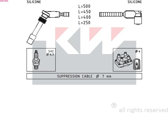 KW 360 904 - Комплект проводів запалювання autozip.com.ua