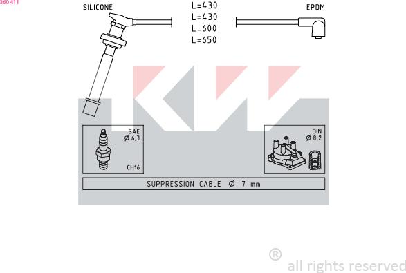 KW 360 411 - Комплект проводів запалювання autozip.com.ua