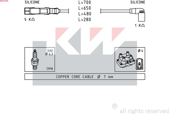 KW 360 479 - Комплект проводів запалювання autozip.com.ua