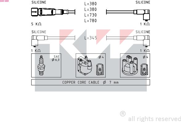 KW 360 569 - Комплект проводів запалювання autozip.com.ua