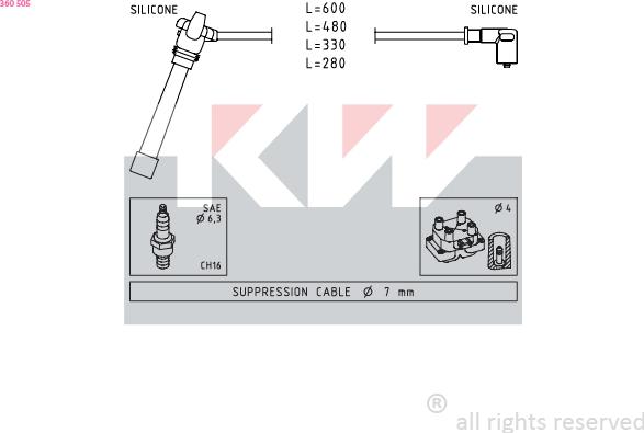 KW 360 505 - Комплект проводів запалювання autozip.com.ua