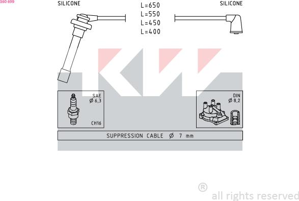 KW 360 699 - Комплект проводів запалювання autozip.com.ua