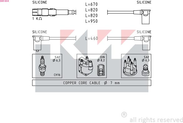 KW 360 654 - Комплект проводів запалювання autozip.com.ua