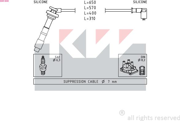 KW 360 658 - Комплект проводів запалювання autozip.com.ua