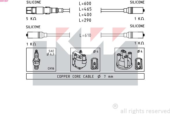 KW 360 667 - Комплект проводів запалювання autozip.com.ua