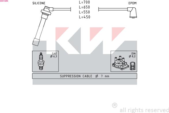 KW 360 686 - Комплект проводів запалювання autozip.com.ua