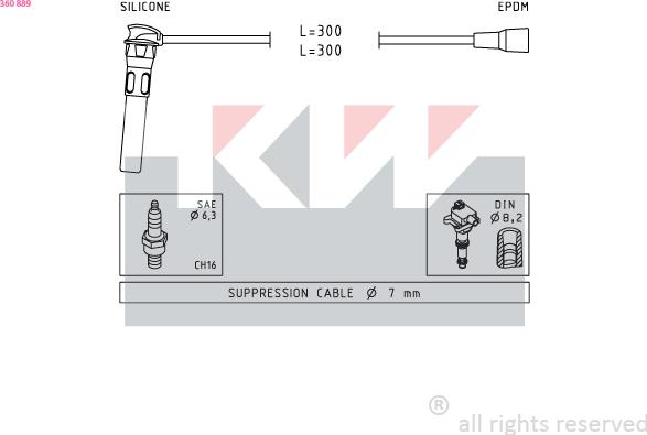 KW 360 889 - Комплект проводів запалювання autozip.com.ua