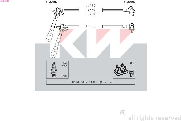KW 360 880 - Комплект проводів запалювання autozip.com.ua