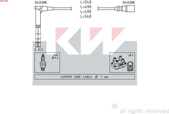KW 360 305 - Комплект проводів запалювання autozip.com.ua