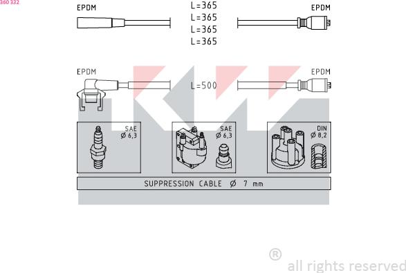 KW 360 332 - Комплект проводів запалювання autozip.com.ua