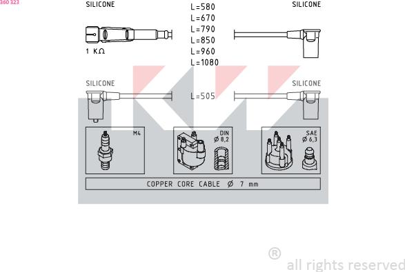 KW 360 323 - Комплект проводів запалювання autozip.com.ua