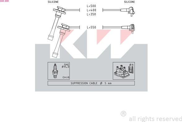 KW 360 209 - Комплект проводів запалювання autozip.com.ua