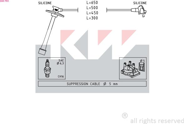 KW 360 793 - Комплект проводів запалювання autozip.com.ua