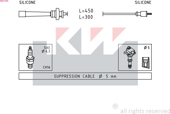 KW 360 764 - Комплект проводів запалювання autozip.com.ua