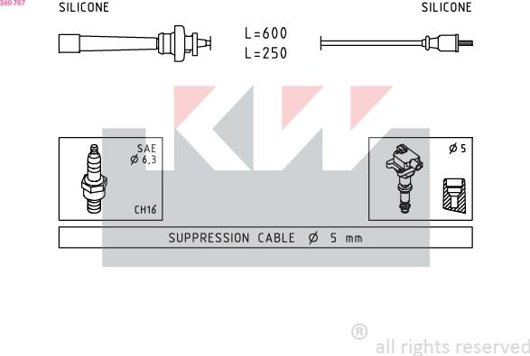 KW 360 767 - Комплект проводів запалювання autozip.com.ua
