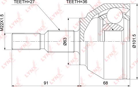 LYNXauto CO-3875 - Шарнірний комплект, ШРУС, приводний вал autozip.com.ua