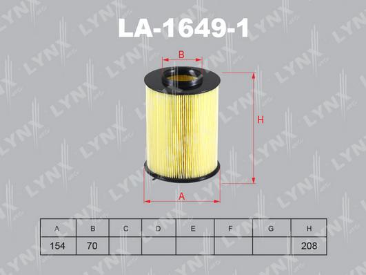 LYNXauto LA-1649-1 - Повітряний фільтр autozip.com.ua