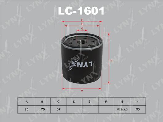 LYNXauto LC-1601 - Масляний фільтр autozip.com.ua