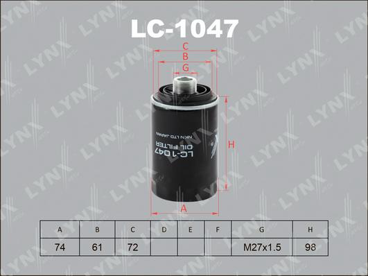 LYNXauto LC-1047 - Масляний фільтр autozip.com.ua
