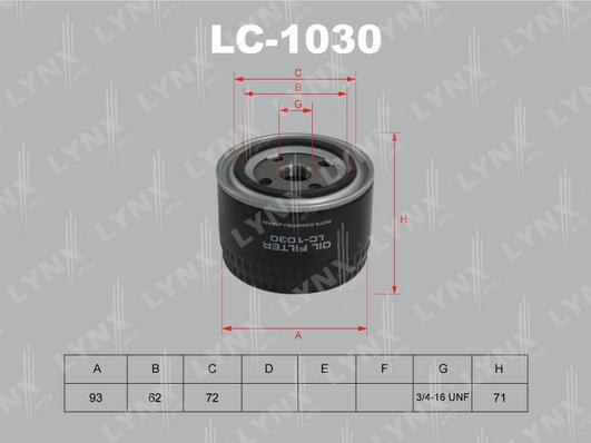 LYNXauto LC-1030 - Масляний фільтр autozip.com.ua