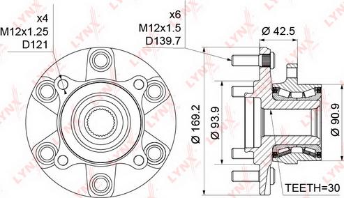 LYNXauto WH-1137 - Комплект підшипника маточини колеса autozip.com.ua