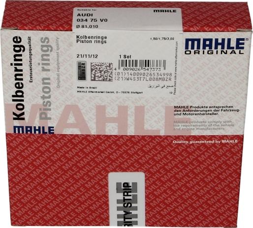 MAHLE 034 75 V0 - Комплект поршневих кілець autozip.com.ua